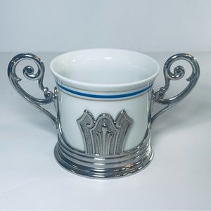 Rare Vintage Italy Fine Porcelain White Sugar Bowl EP Zinc Chrome Stand Art Deco